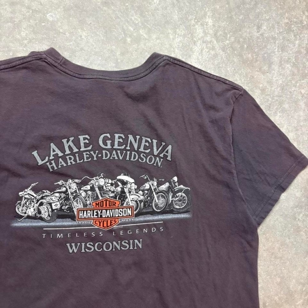 Harley‎ Davidson Lake Geneva Wisconsin black and orange cotton tee #bikerstyle